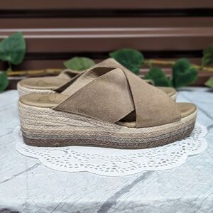Paseart Size 40 Tan Double‎ Strap Suede Espadrilles Wedges Shoes Made in Spain
